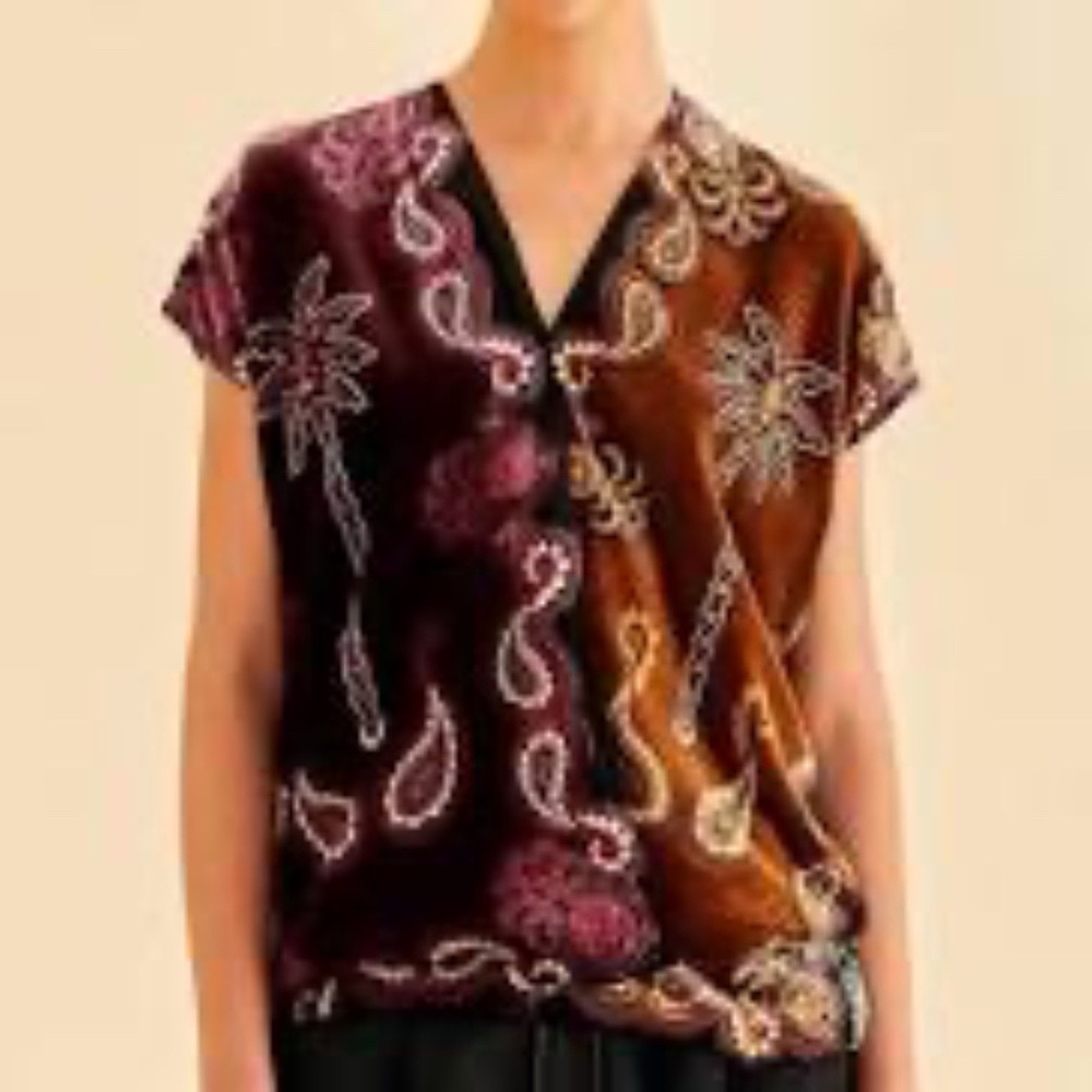 Farm rio Velvet Paisley Embroidered Women's Top L